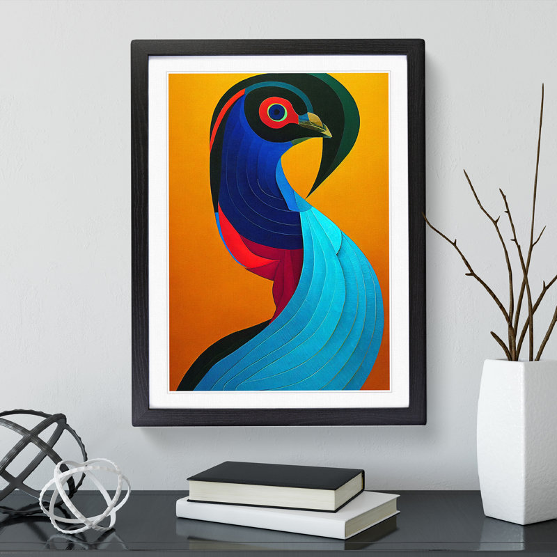 Peacock Abstract No.4 - Single Picture Frame Print, Black Framed, 64cm H x 46cm W x 2cm D