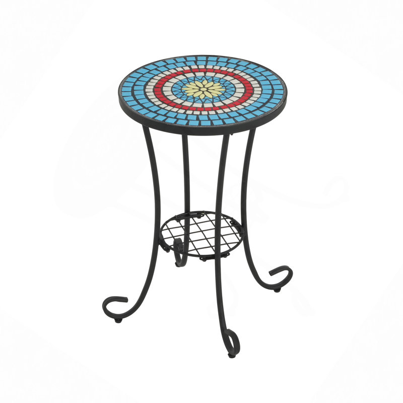 Table d'appoint de patio avec tablette, Bleu
