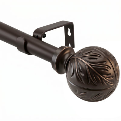 Tringle à rideaux pour fenêtres, tringle à rideaux décorative réglable de 1 pouce avec faiteaux de feuilles, bronze