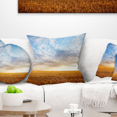 Wheat Field under Summer Sky - Landscape Printed Pillow