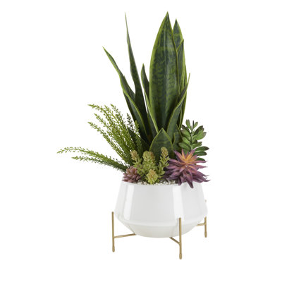 26'' Faux Succulent in Glass Decorative Vase