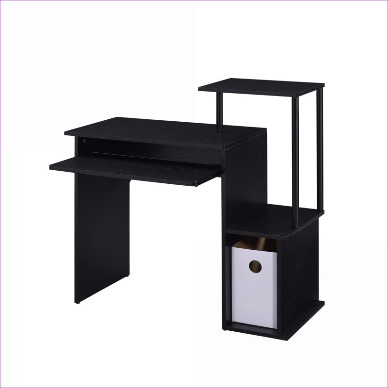 Bureau, bureau d'ordinateur noir moderne avec plateau pour clavier et amp; Étagères ouvertes | Noir | Bois et métal, Noir