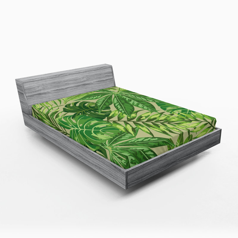 Drap-housse Ambesonne, paquet de 2, Drap-housse grand, Vert pomme, vert fougère / floral