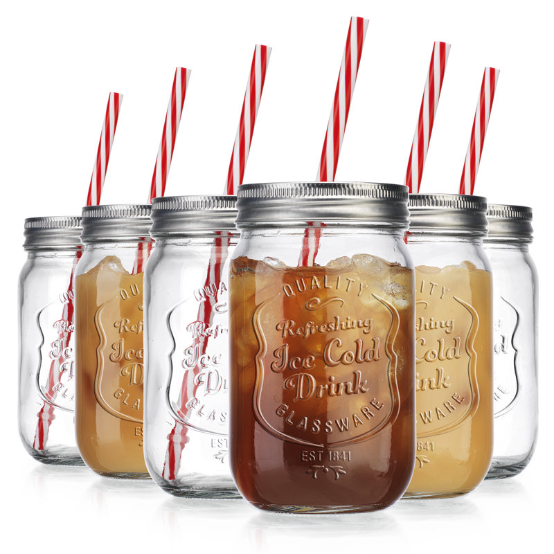 6 pièces 16 oz. Ensemble de verres en verre Mason Jar