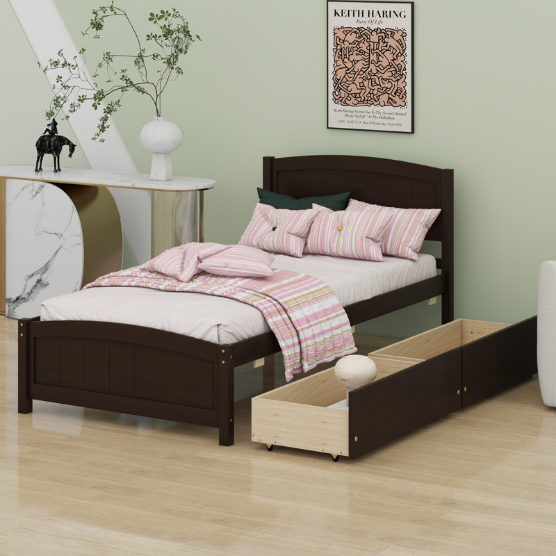 Lit plateforme simple avec deux tiroirs, Espresso