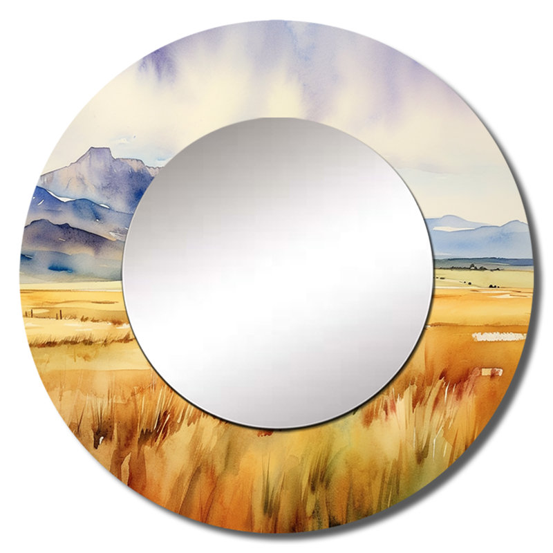 Wyoming - Yellow Prairies - Wyoming - miroir mural, miroir décoratif rond jaune, impression d'art en métal, 23 po x 23 po