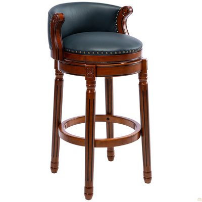 Cow Top Leather Wooden Bar Stools, 360 Degree Swivel Bar Chair