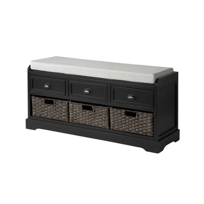Wood Storage Bench With 3 Drawers And 3 Baskets