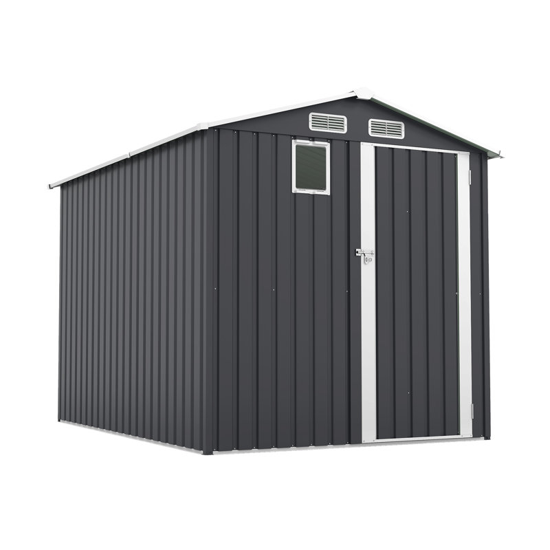 Remise de rangement extérieure en acier 6 x 8 pi avec fenêtre et portes verrouillables, gris foncé