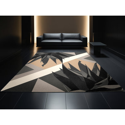 Tapis gris rustique lavable à la machine à motif géométrique Parrilla Agave