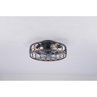 Ventilateur de plafond à cage de 20 pouces avec lumières et télécommande, moteur réversible, télécommande à courant continu, ventilateur de plafond à 6 vitesses, lampe de ventilateur de minuterie - ampoules non incluses (noir mat)