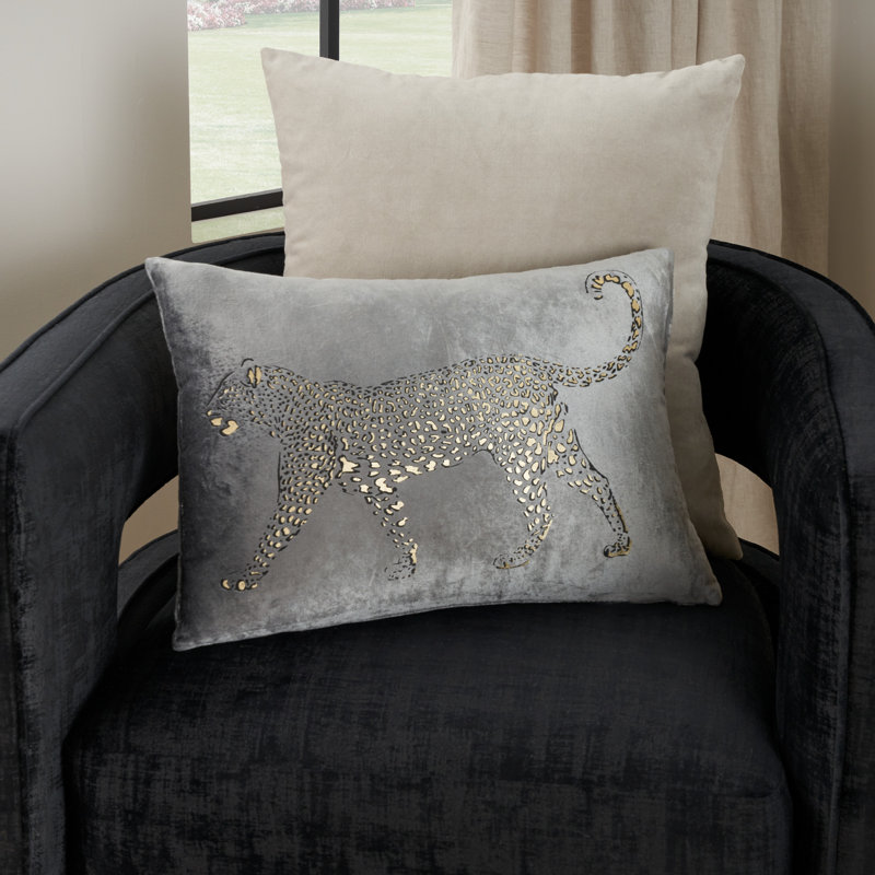 Sofia Metallic Leopard Dark Grey and Gold Throw Pillow