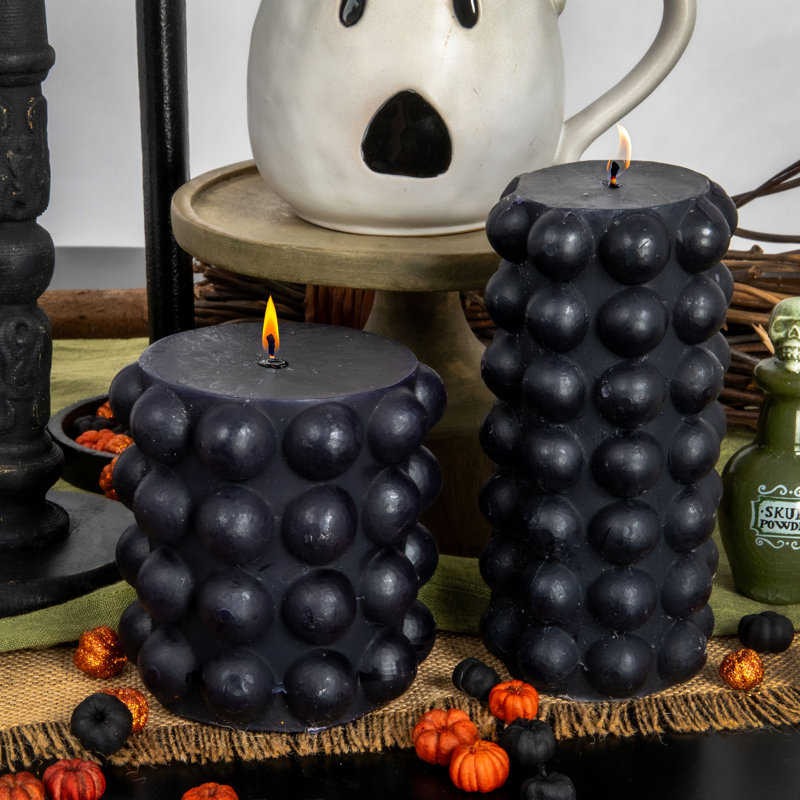 Nessa Unscented Pillar Candle, 4"H x 4"W x 4"D, Black