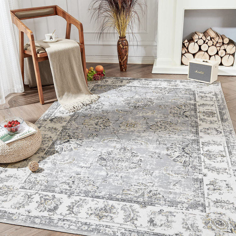 Rgfairy Chenille Mashine Washable Oriental Indoor Arae Rug with Non-Slip Backing for Bedroom Living Room , Distressed Gray