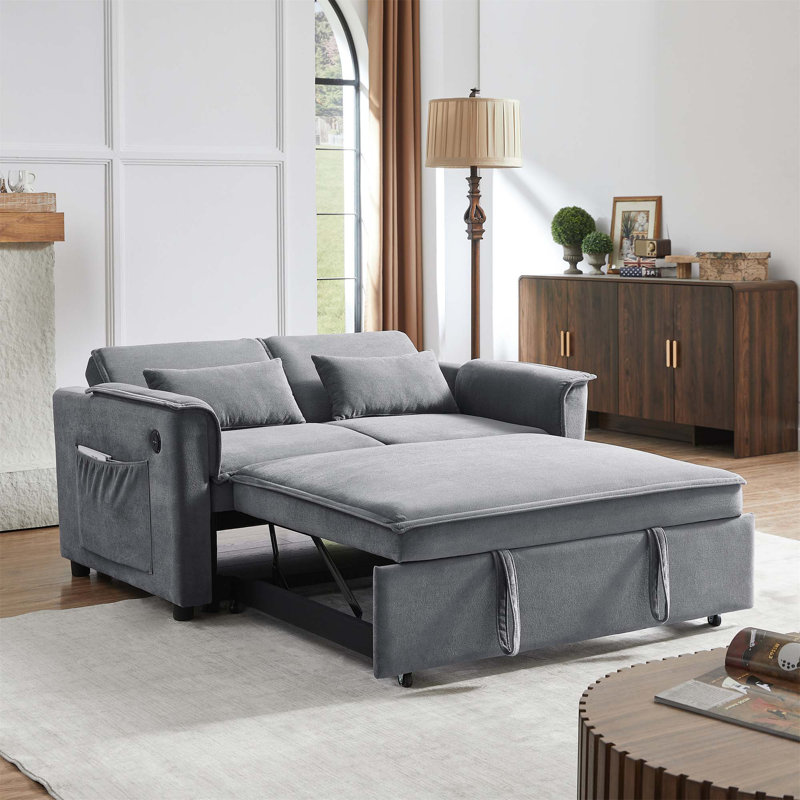 Versatile Convertible Sofa with Adjustable Backrest and Pull-Out Bed for Compact Spaces, Grey