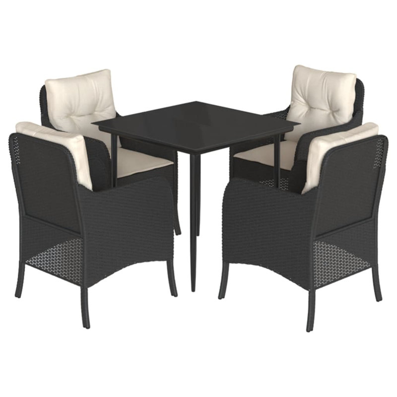 Ensemble repas 5 pièces avec coussins en rotin Vidaxl, Noir