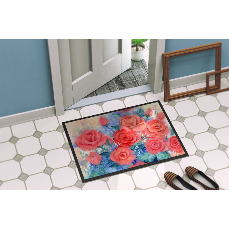 Tapis de porte extérieur anti-dérapant roses, Rectangle 2 pi x 3 pi