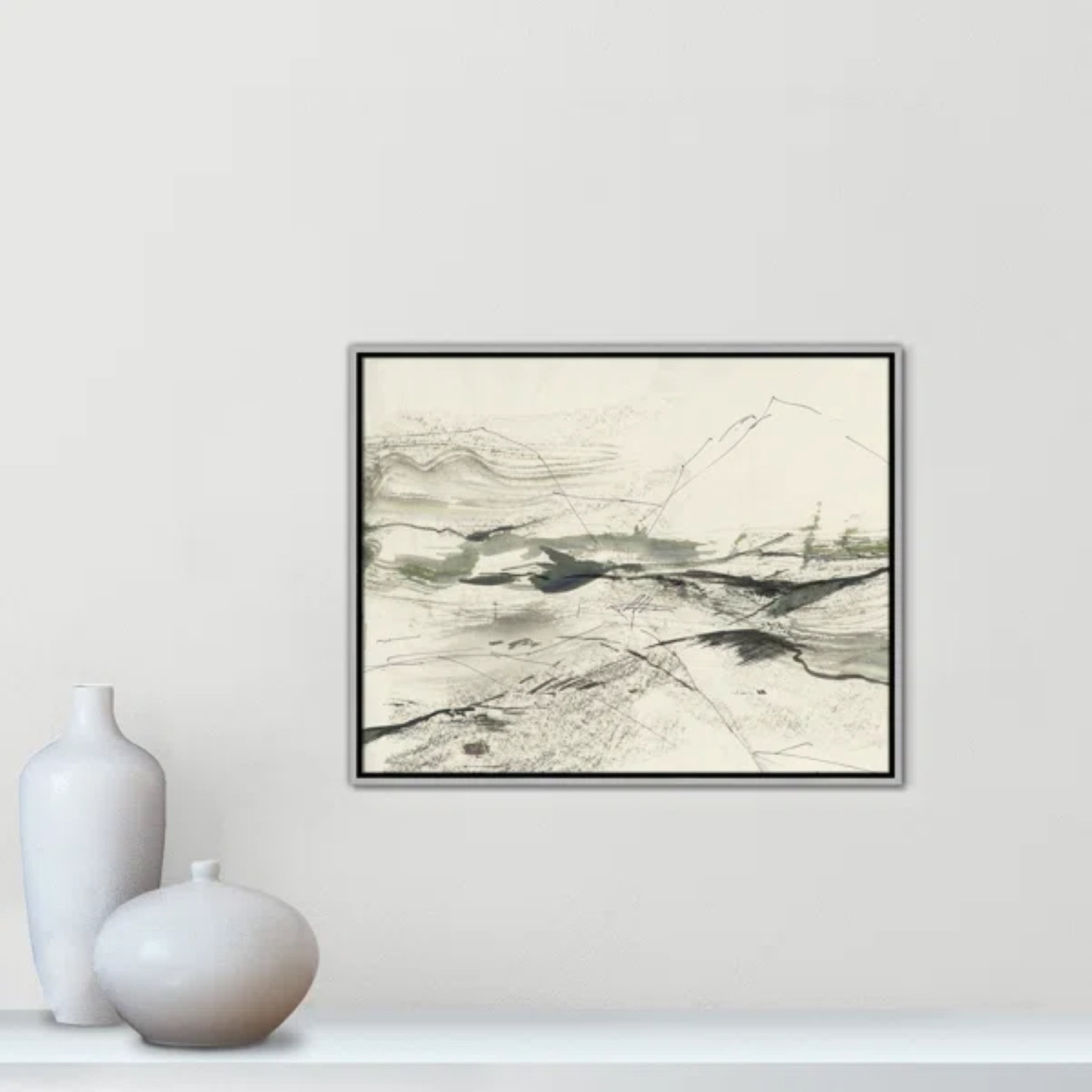 Green Sketches Print by PI Studio, 23.5" H x 29.5" W x 2" D, Silver Floater Framed, No Mat