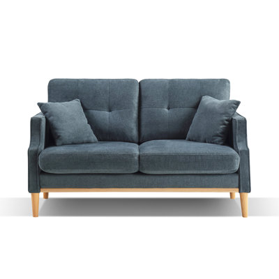 2 Seater In Dark Blue - High Density Foam, Port, Pillows, Water- Fabric, Wood Living Room Seat Blue, Charging, Legs, Foam Base