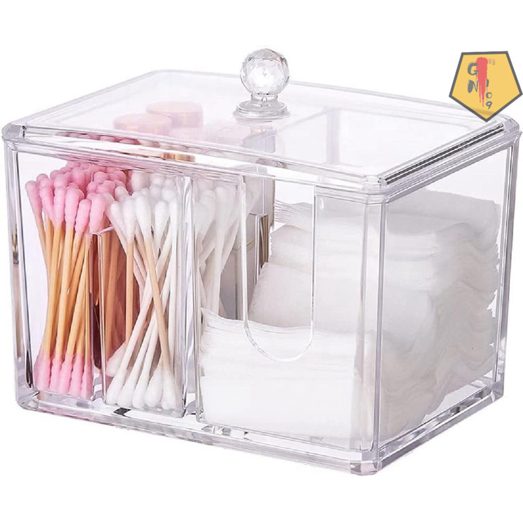 GN109 Cotton Swab Cotton Pad Holder Dispenser Cotton Ball And Swab Storage  With Lid, Clear Acrylic Organizer For Bathroom And Cosmetic Storage, 4.1 H  x 5.7 W x 4.1 D