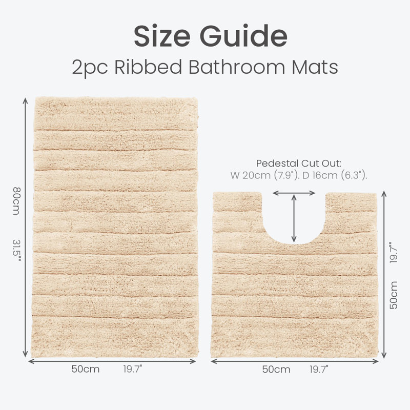 Mullane Ribbed Bathroom Mats Two Piece Set, Stone