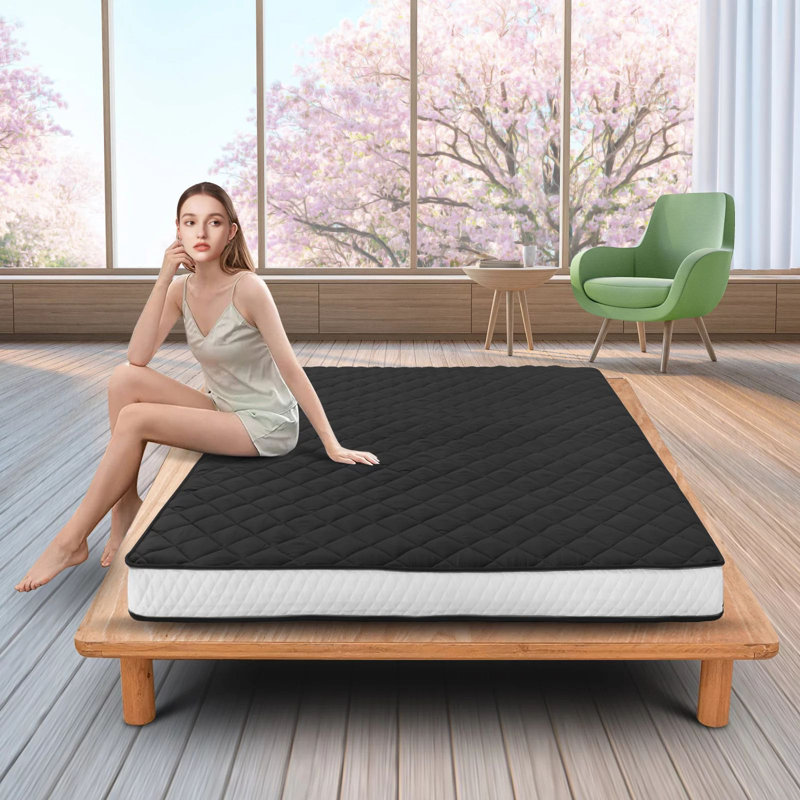 Futon Mattress , Memory Foam Padded Japanese Floor Mattress for Adults with Bandage and Storage Bag, Queen, Black Plus