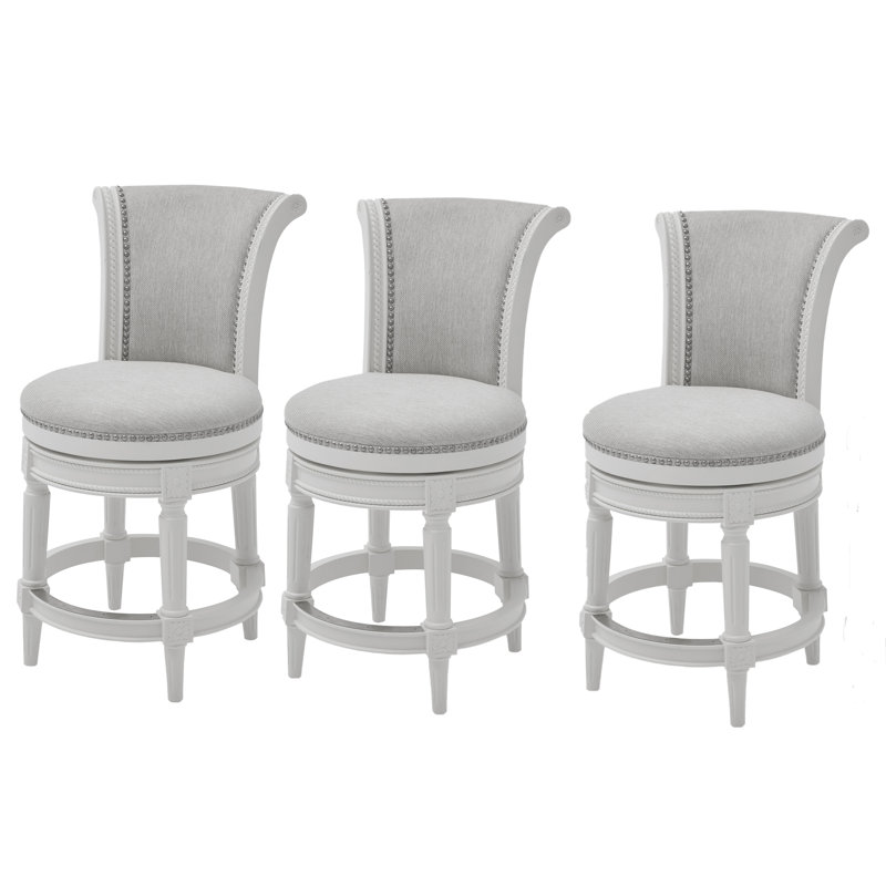 Tabouret de bar pivotant en bois massif Ted, 3, Tabouret de comptoir (siège d'une hauteur de 26 p, Alabaster White Polyester
