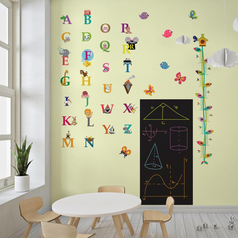 Blackboard With Colourful Alphabet And Height Chart Wall Sticker