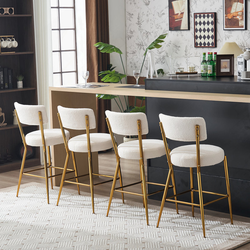 Tabourets de bar rembourrés, tabouret haut à base en métal, convenant à la cuisine, Beige, Doré