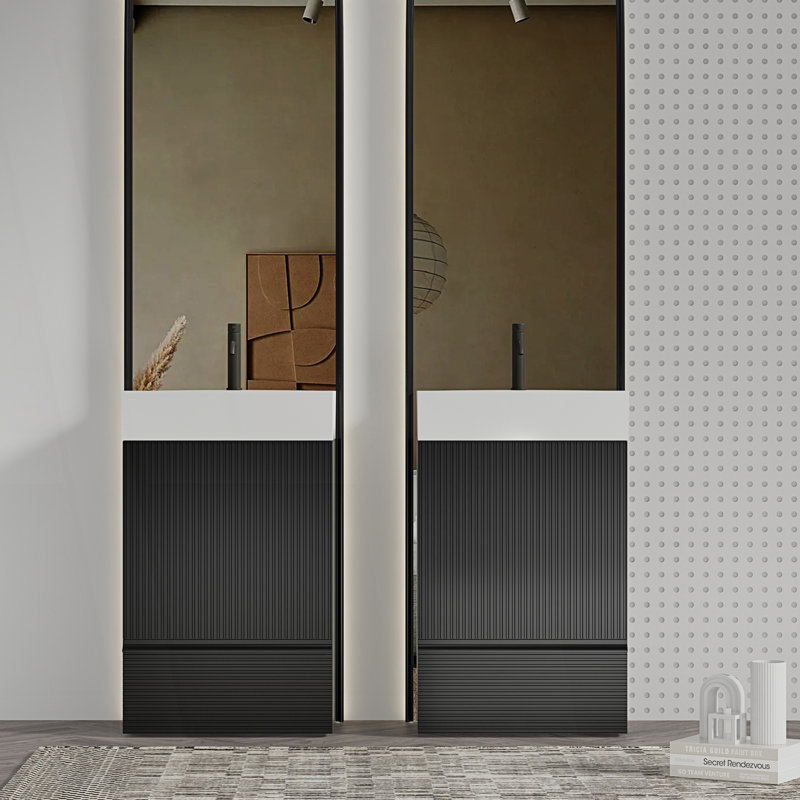 Meuble-lavabo autoportant avec lavabo en céramique, Noir