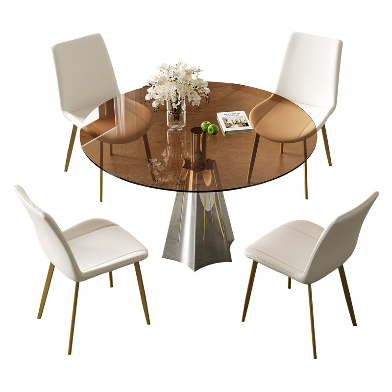 Table de salle à manger ronde de 35 pouces avec quatre chaises ergonomiques blanches