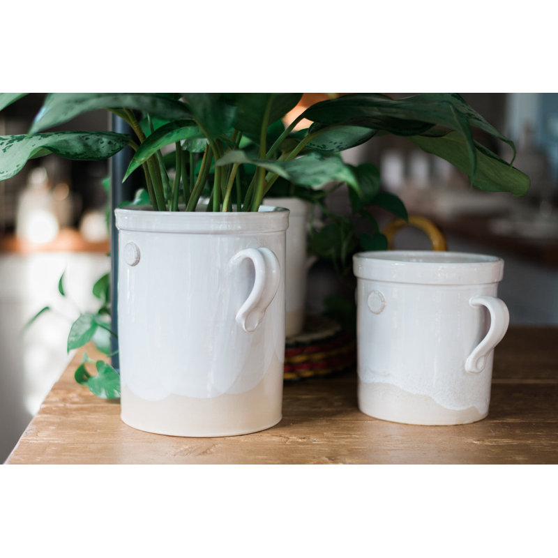 White Handthrown Crock, 7"H x 4.5"W x 4.5"D