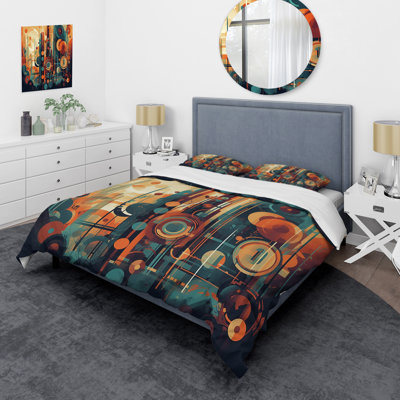 Ensemble de housse de couette en microfibre / polyester à motif abstrait orange et bleu Nostalgia II Bedding