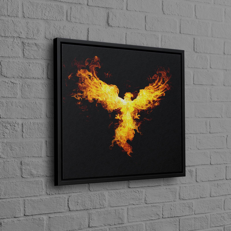 Phoenix Fire Bird Art Canvas With 3D Elements Perfect for Adding a Unique Touch to Your Loft Wall Decor, Black Floater Framed