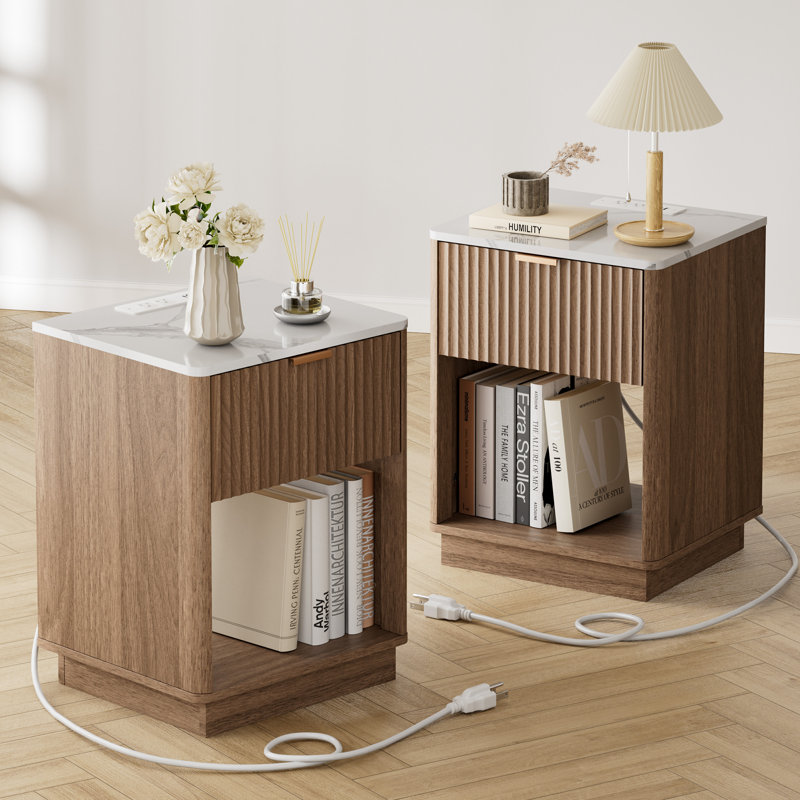 Schaitman 18''W Wood Nightstand Set with Outlets (2)