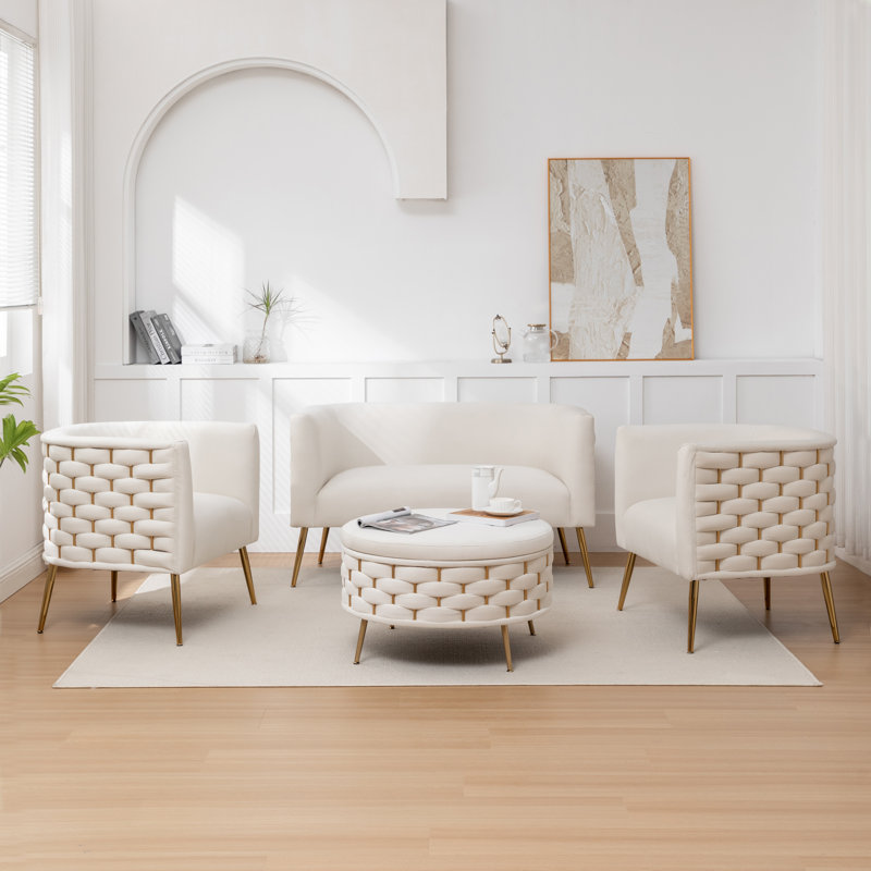 Cristen 4 - Piece Velvet Living Room Set, Beige Velvet