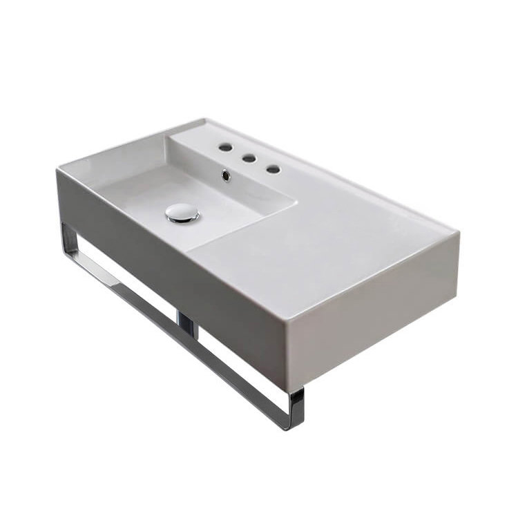 Scarabeo By Nameeks Teorema 17.32'' White Ceramic Rectangular Bathroom Sink with Overflow, Three Hole