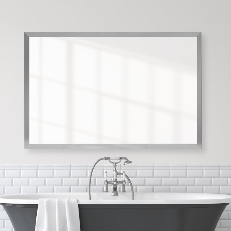 Wood Framed Mirror with Safety Backing Ideal for Bathroom / Vanity Mirror Ellis Collection, 28" x 48", Satin Nickel