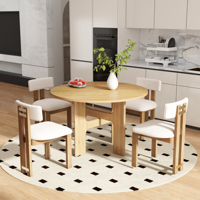 Ensemble de salle à manger Modern Farmhouse - Table ronde à pieds croisés et chaises rembourrées - Ensemble de cuisine 3/4 pièces