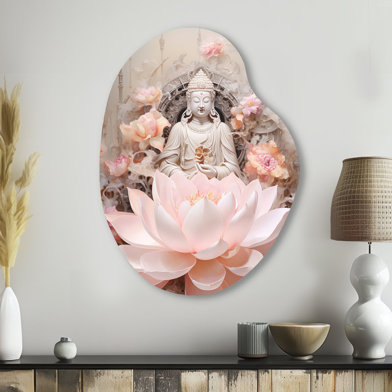 Bouddha rose, lotus de la sagesse, art mural asymétrique en forme de poire en bouddhisme, H 38 po x l 28 po