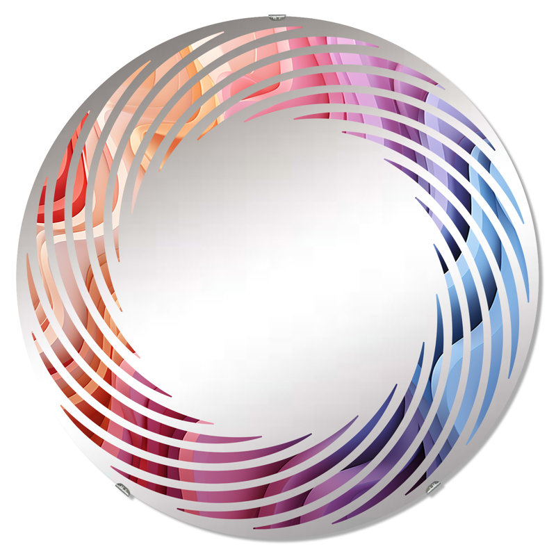 Multicolore Op Art Illusory Profondeur I - Miroir mural en spirale | Rond, 23,6 po x 23,6 po