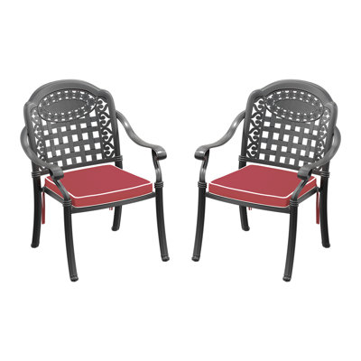 Fauteuil de patio en fonte d'aluminium, 2 pièces, noir, finition, coussins confortables, repose-pieds avec cadre noir inclus, résistant à la corrosion et aux changements climatiques