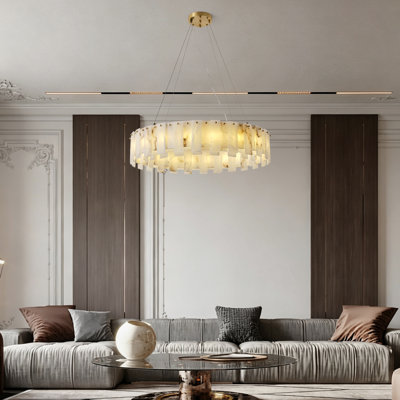 Luxury 31.5" Alabaster Kitchen Island Round Gold Chandeliers(Bulbs Included)