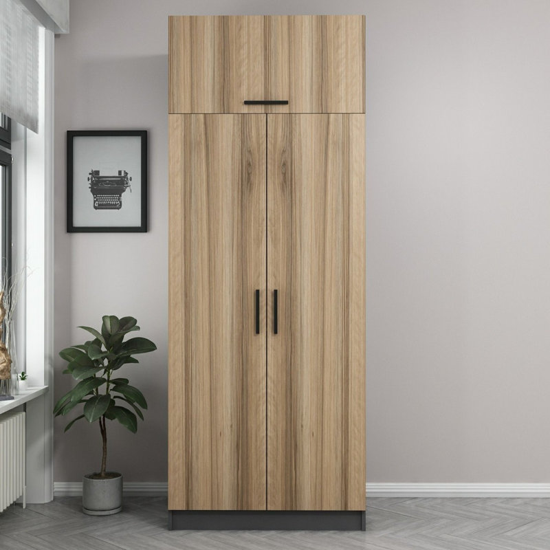 Armoire moderne de couleur chêne, 35,4 po x 92,5 po x 20,5 po | 100% panneau de particules enduit de mélamine, épaisseur: 0,7 pouce | Solution de rangement élégante et fonctionnelle pour les chambres à coucher, design élégant pour la vie organisée
