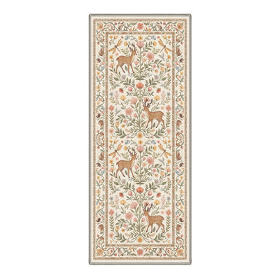 Fawnwood Floral Machine Washable Beige / Green Indoor Area Rug with Non-Slip Backing