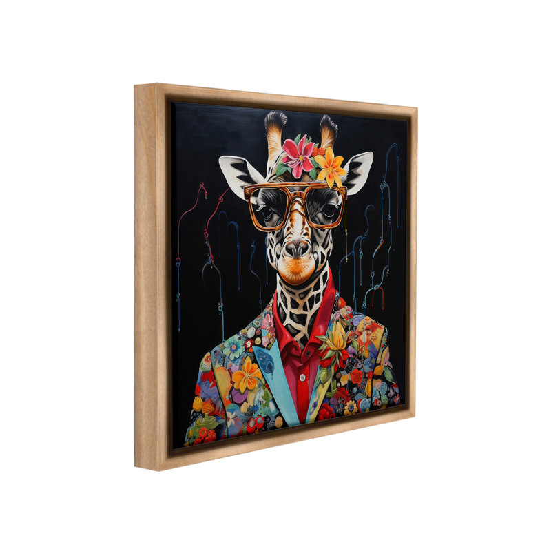 «Giraffe In Floral suit Floater Frame» par Lazar Studio sur toile, H 25 po x l 25 po, Brun