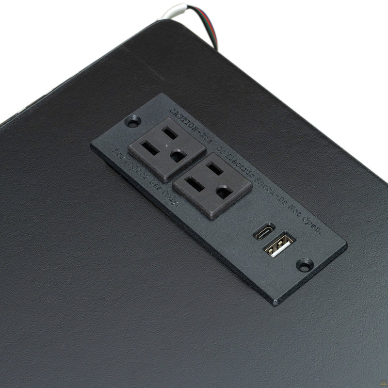 Lit plateforme simple en bois avec tête de lit à DEL, bureau à DEL, USB et deux tiroirs de rangement