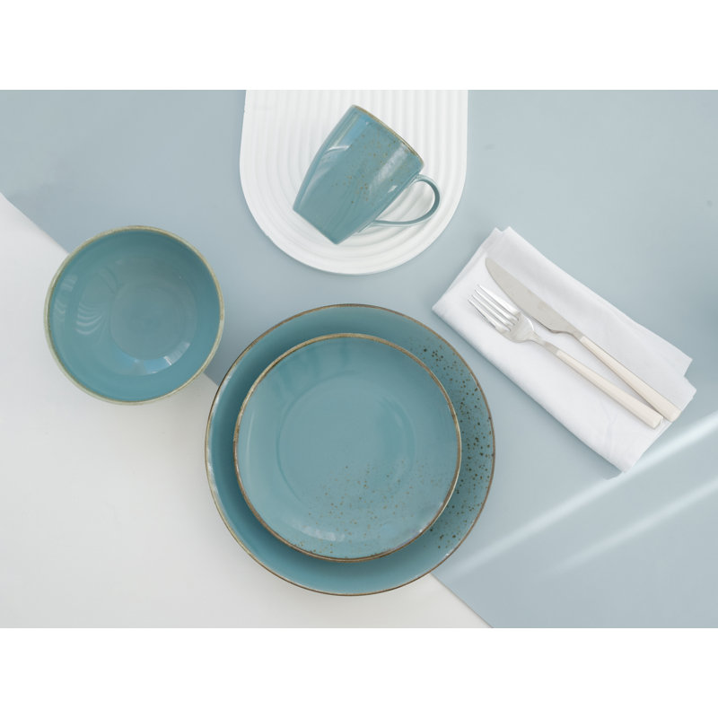 Nature Collection Piece Stoneware Dinnerware Set - Service for 4, Blue/White/Grey