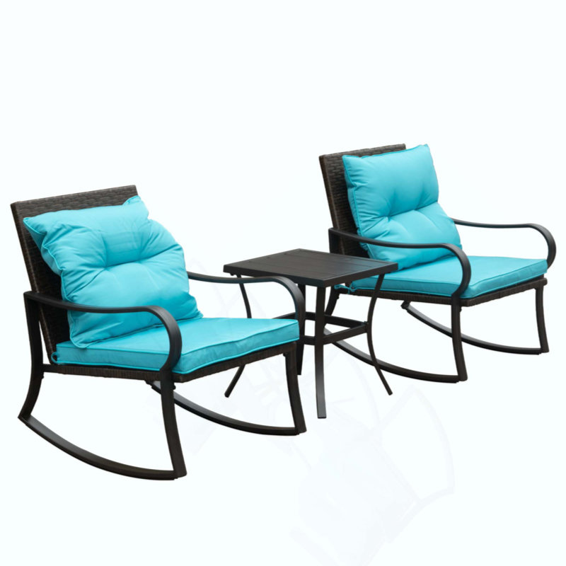 Ensemble de conversation à bascule en métal pour 2 personnes avec coussins, Bleu