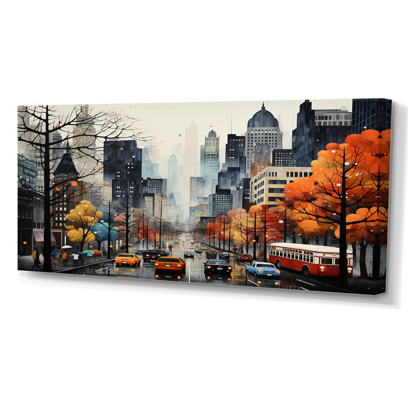 «Bold Cityscape Urban Fog III - City Buildings», art mural, Toile tendue, H 28 po x l 60 po x P 1,5 po